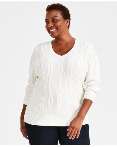 Style & Co. Plus Size Metallic Cable Knit Sweater - White