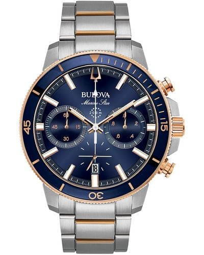 Bulova Men's Chronograph Marine Star Two-tone Stainless Steel Bracelet Watch 45mm - Metallic