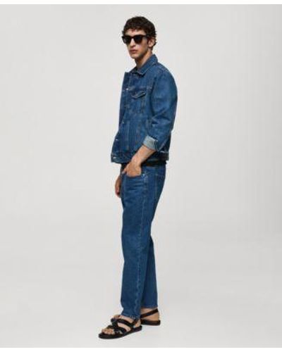 Mango Pocketed Denim Jacket Tapered Cropped Jeans Set - Blue