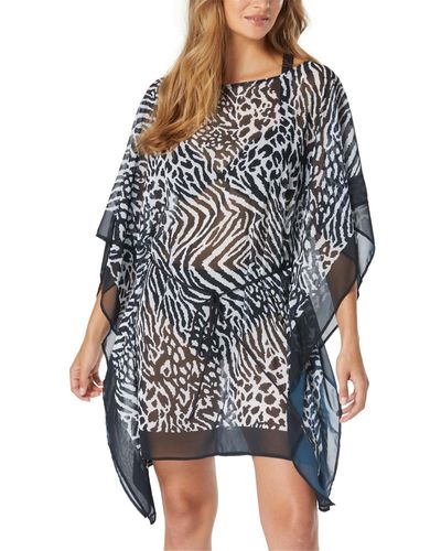 Coco Reef Printed Contours Tie-waist Caftan Cover-up - Black