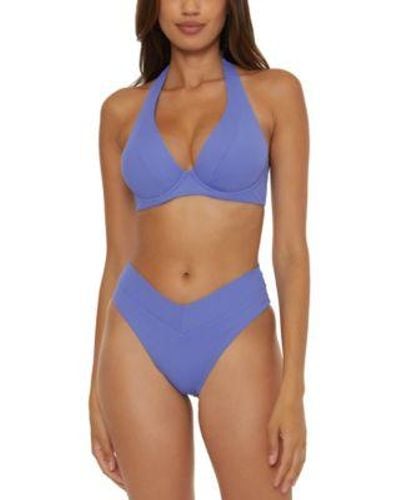 Becca Modern Edge Ribbed Extended Sized Bikini Top Bottoms - Blue