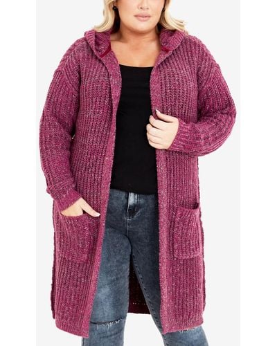 Avenue Plus Size Chelsea Long Sleeve Coatigan Sweater - Red