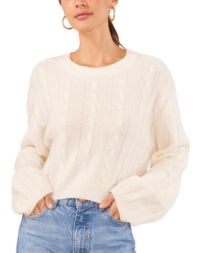 1.STATE Crewneck Long-sleeve Cable-knit Sweater - Natural
