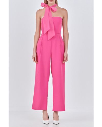 Endless Rose Front Tie Strapless Jumpsuit - Pink