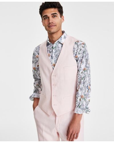 BarIII Slim-fit Linen Suit Vest - Pink