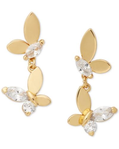 Kate Spade Gold-tone Crystal Social Butterfly Drop Earrings - Metallic
