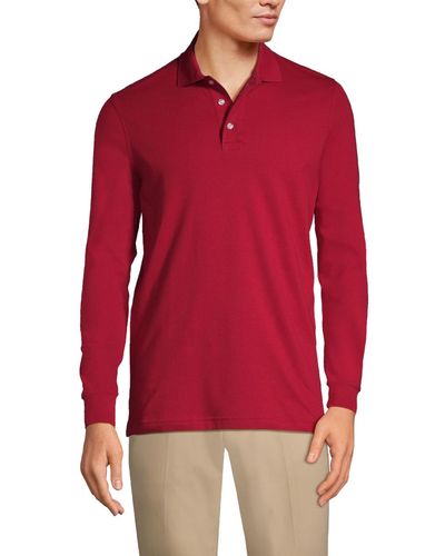 Lands' End School Uniform Long Sleeve Interlock Polo Shirt - Red