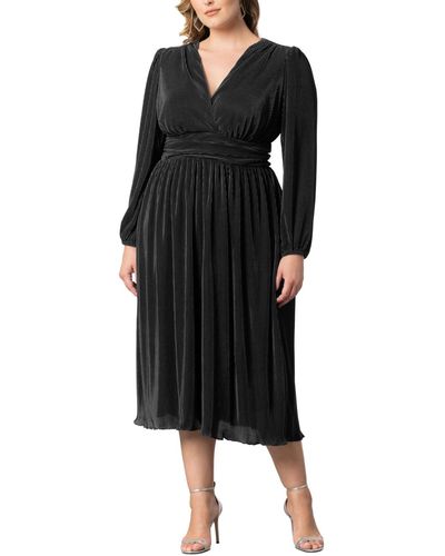 Kiyonna Plus Size Sophie Pleated Cocktail Dress - Black