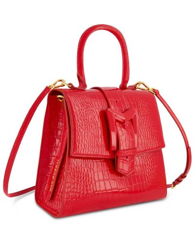 Mac Duggal Crocodile Leather Buckle Detail Medium Handbag - Red