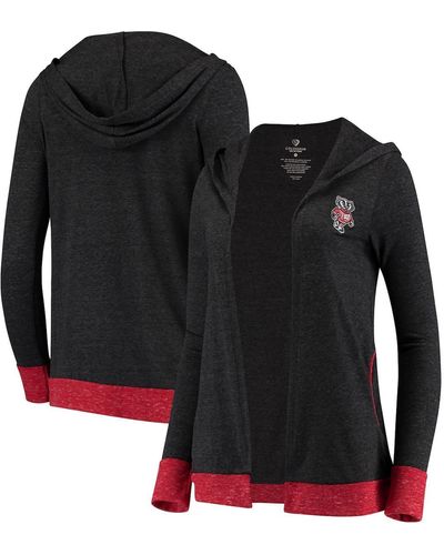 Colosseum Athletics Wisconsin Badgers Steeplechase Open Hooded Tri-blend Cardigan - Black