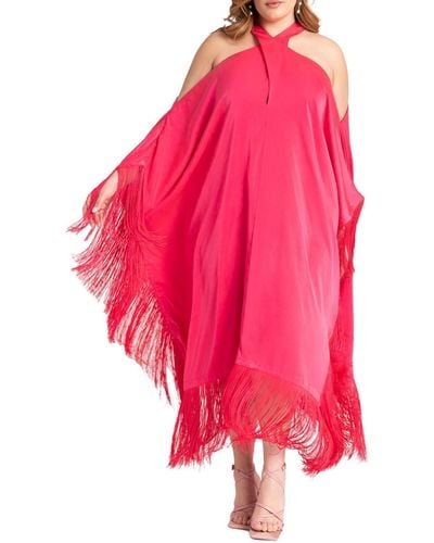 Eloquii Plus Size Fringe Formal Caftan Dress - Pink