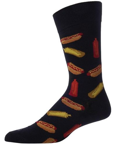 Memoi Tasty Hot Dogs Novelty Crew Socks - Black