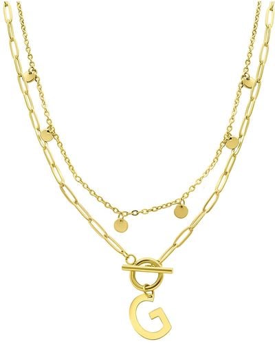 Adornia Tarnish Resistant 14k Gold-plated Confetti And Paperclip Layered Initial toggle Necklace - Metallic