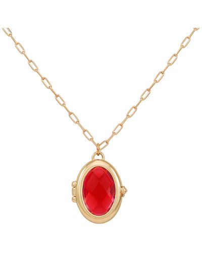 Guess Gold-tone Removable Stone Oval Locket Pendant Necklace - White