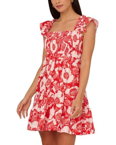 Adrianna Papell Floral Print Smocked A-line Dress - Red