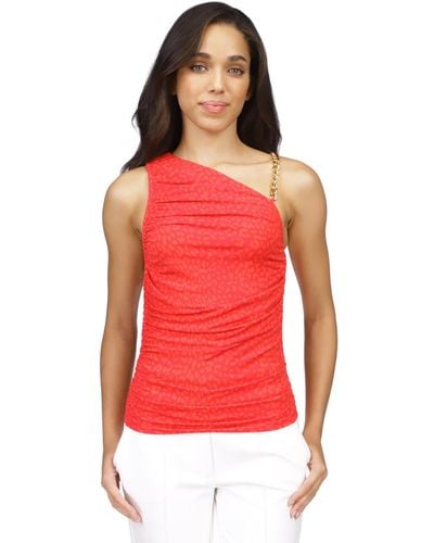Michael Kors Michael Ruched Chain-shoulder Top - Red