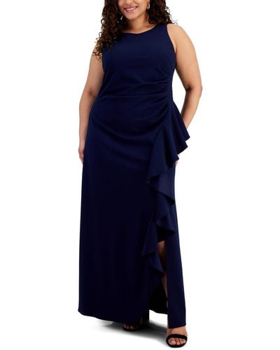 Alex Evenings Plus Size Side-ruffle Sleeveless Gown - Blue