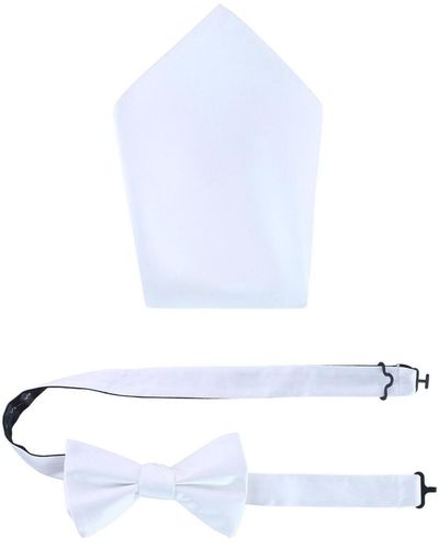 Trafalgar Sutton Solid Color Silk Bowtie And Pocket Square Combo - White