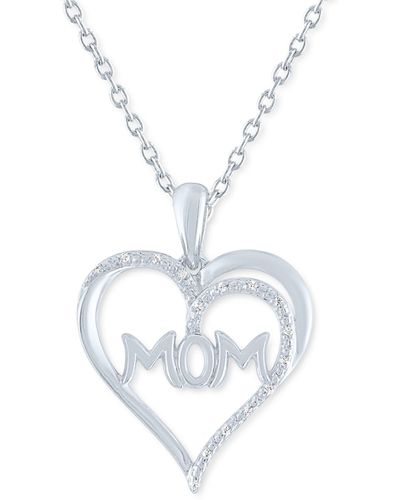 Macy's Diamond Accent Mom Heart 18" Pendant Necklace - White