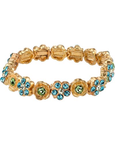 2028 Gold-tone And Green Flower Stretch Bracelet - Blue