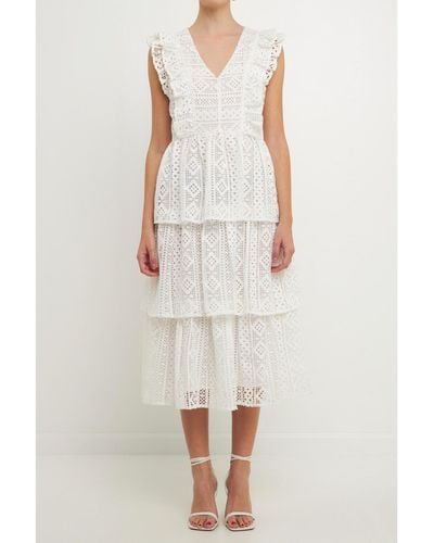 Endless Rose Lace Tiered Midi Dress - White