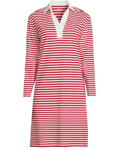 Lands' End Plus Size Long Sleeve Super T Polo Dress - Red