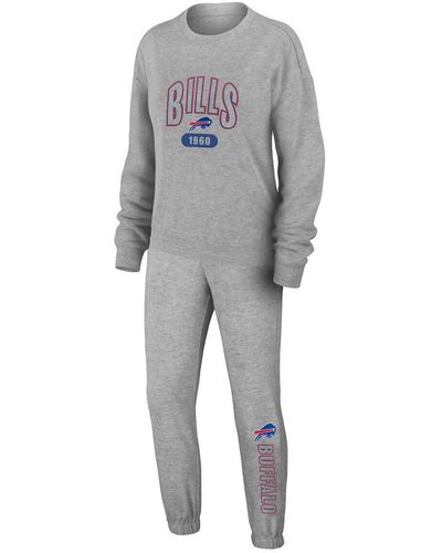 WEAR by Erin Andrews Buffalo Bills Knit Long Sleeve Tri-blend T-shirt And Pants Sleep Set - Gray