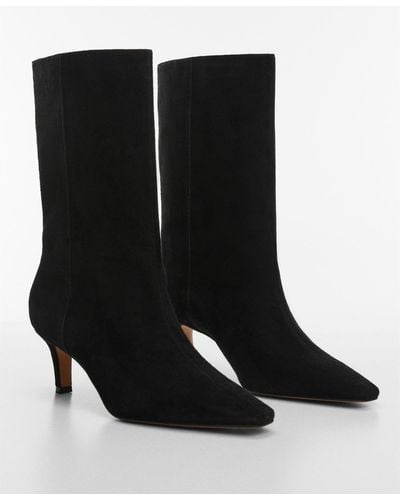 Mango Kitten Heels Leather Boots - Black