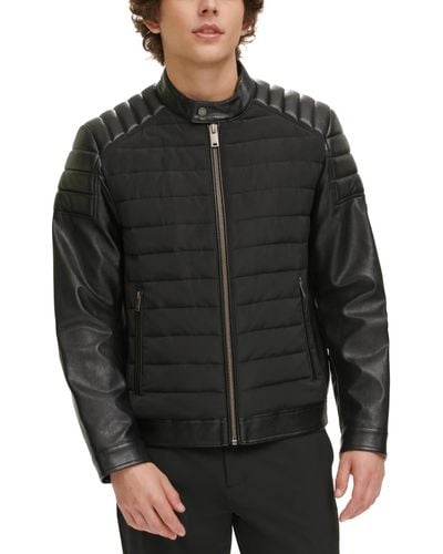 DKNY Mixed Media Quilted Racer Jacket - Black