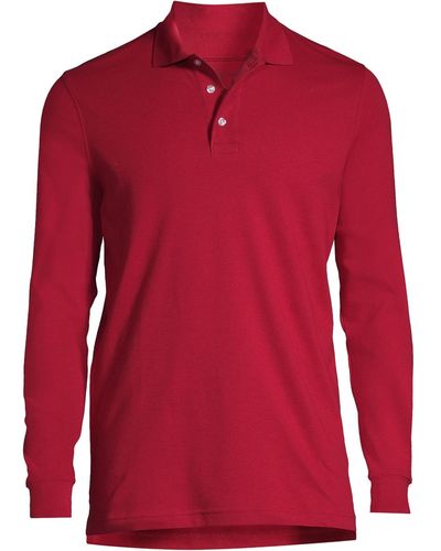 Lands' End School Uniform Tall Long Sleeve Interlock Polo Shirt - Red