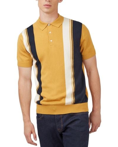 Ben Sherman Knitted Vertically-striped Short-sleeve Embroidered Polo Shirt - Black