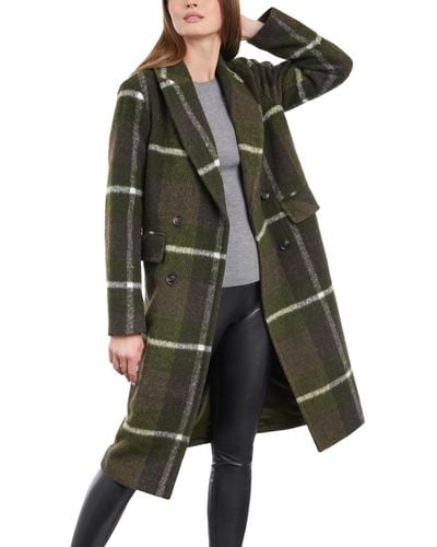 BCBGeneration Double-breasted Notch-collar Plaid Coat - Green