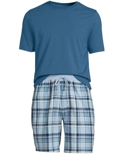 Lands' End Knit Jersey Pajama Shorts Sleep Set - Blue