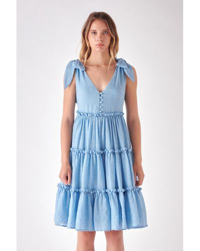 Free the Roses 3 Tiers Tie Shoulder Mini Dress - Blue