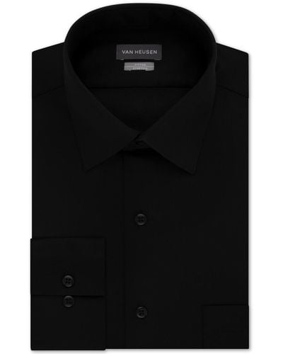 Van Heusen Fitted Stretch Wrinkle Free Sateen Solid Dress Shirt - Black