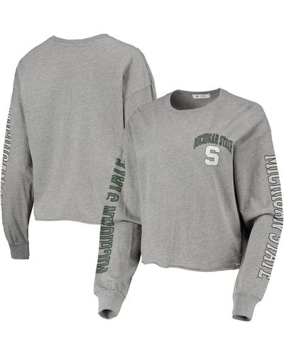 '47 '47 Michigan State Spartans Ultra Max Parkway Long Sleeve Cropped T-shirt - Gray