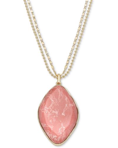 Style & Co. Oval Stone Double Chain Pendant Necklace - Pink