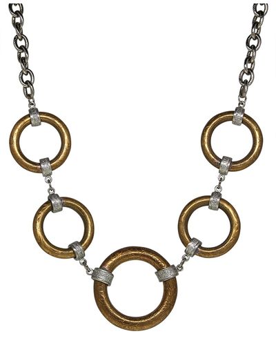 1928 T.r.u. By Silver Tone Brass Pewter Round Hoop Chain Necklace - Metallic