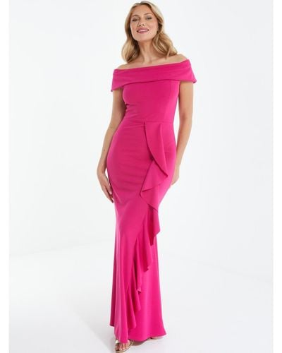 Quiz Bardot Ruffle Maxi Dress - Pink