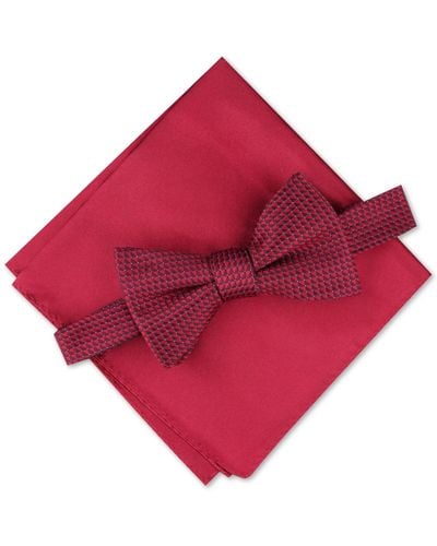 Alfani Mini Neat Pre-tied Bow Tie & Solid Pocket Square Set - Red