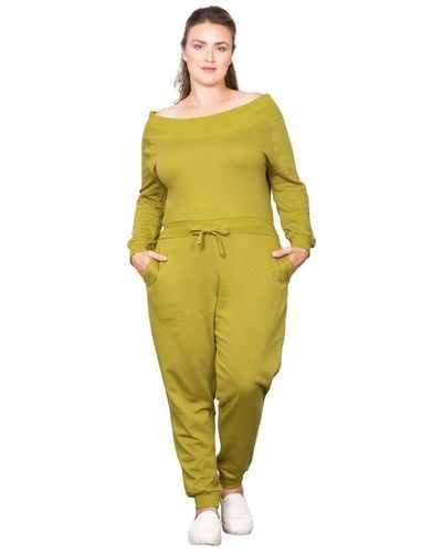 Poetic Justice Plus Size Curvy Fit Off-shoulder Lounge Jumpsuit - Yellow