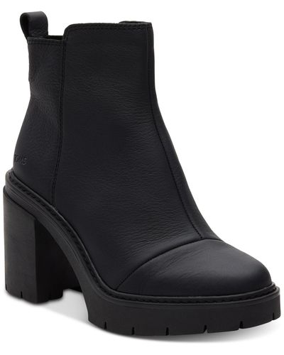 TOMS Rya Leather Round Toe Ankle Boots - Black