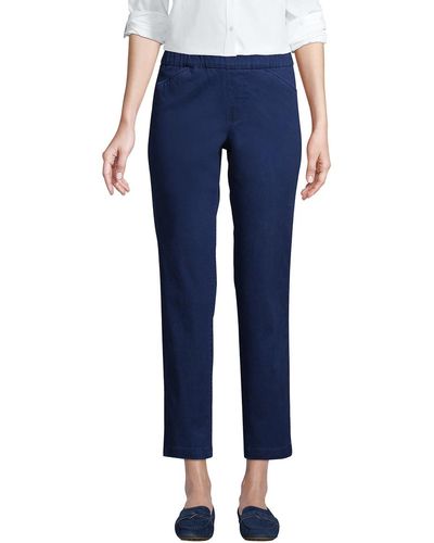 Lands' End Tall Tall Mid Rise Pull On Knockabout Chambray Crop Pants - Blue