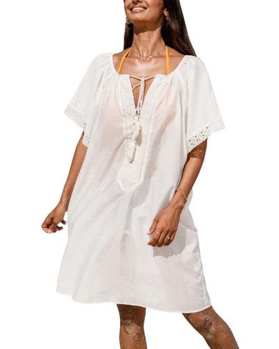 CUPSHE Scoop Neck Tassel Tie Cover-up Beach Dress - White