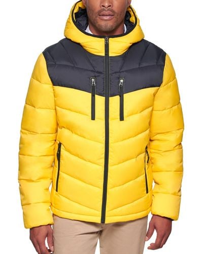 Club Room Chevron Quilted Hooded Puffer Jacket - Yellow