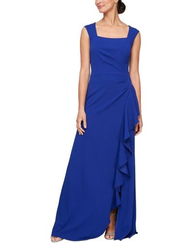 Alex Evenings Ruffled Square-neck Sleeveless Gown - Blue