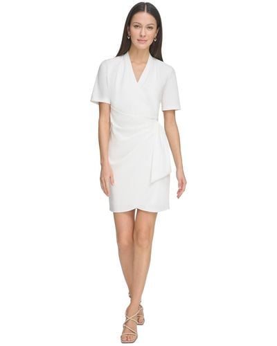 DKNY Side-ruched Short-sleeve Tulip-hem Dress - White