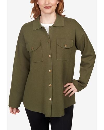 Ruby Rd. Petite Solid Shacket Shirt Jacket - Green