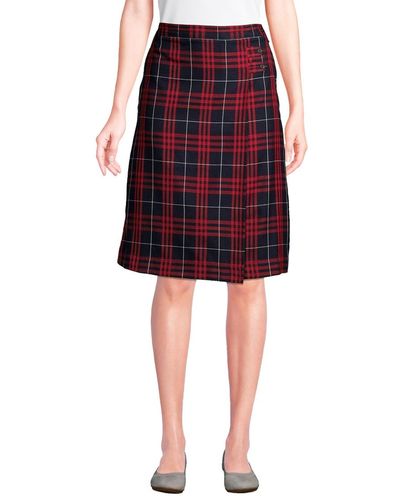 Lands' End School Uniform Plaid A-line Skirt Below The Knee - Red