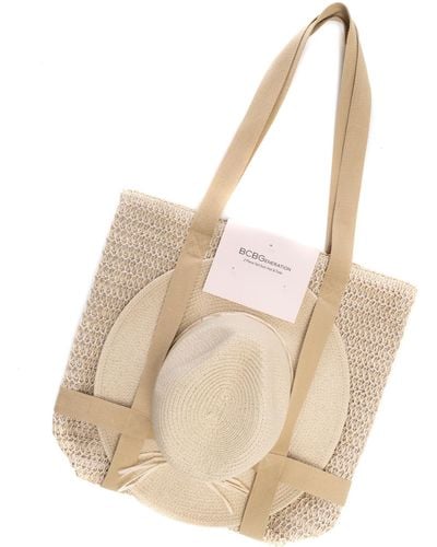 BCBGeneration Straw Tote Bag And Panama Hat Set - Natural